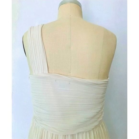 H&M CREAM ONE SHOULDER PLEATED LONG MAXI DRESS L - Picture 7 of 12